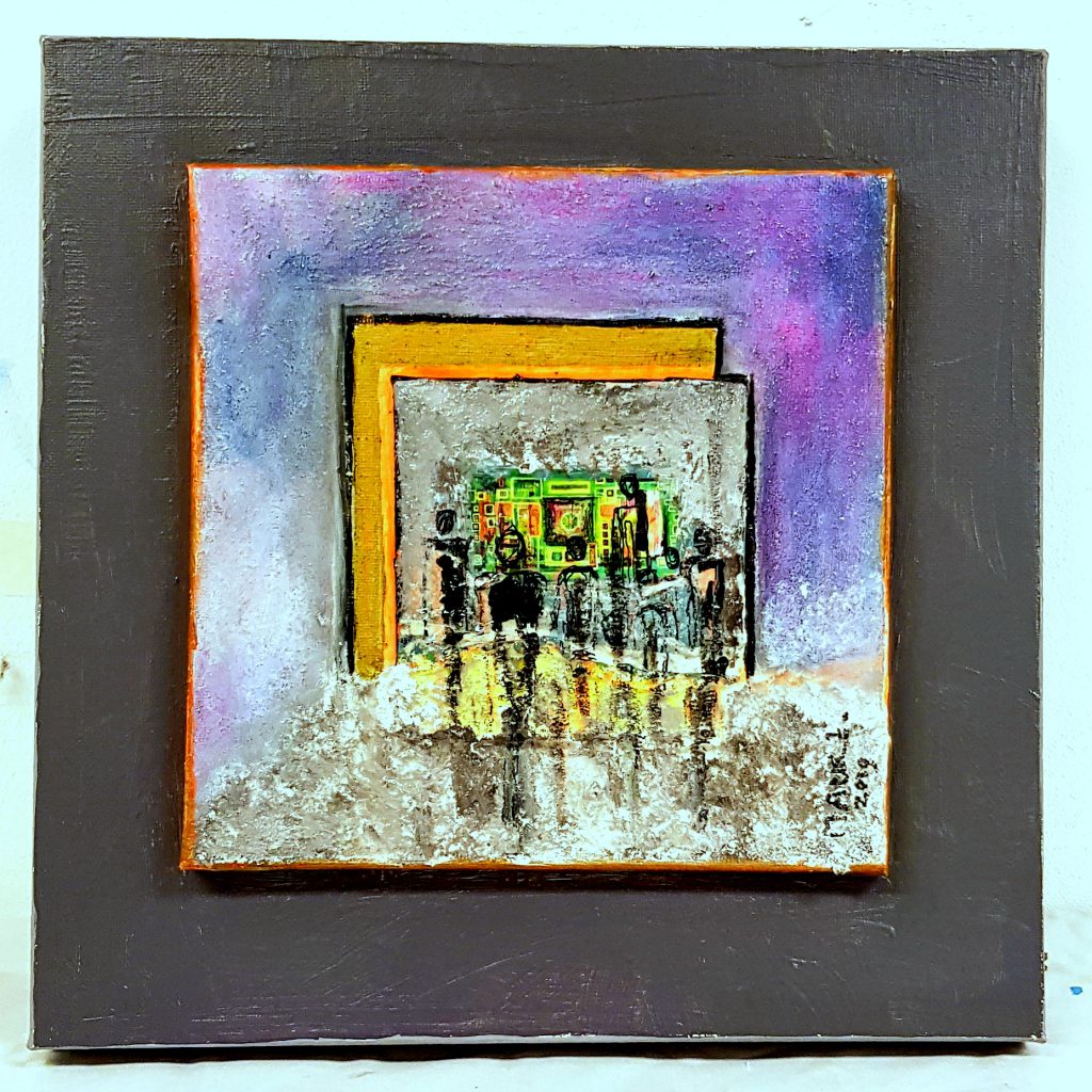 Out of the box. Acryl on canvas, 29x29 cm. Painting by Maureen Baier